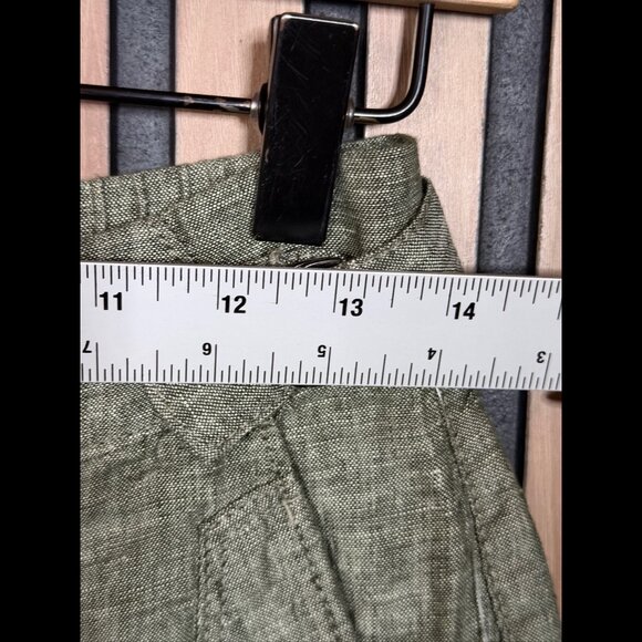 Athleta Pants 2 Petite Womens Green 100% Linen Cropped Elastic Waist - Picture 3 of 9